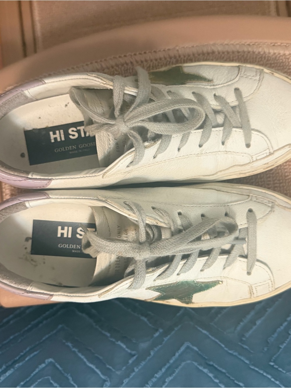 Golden Goose White Leather Low-Top Sneakers with Green Star